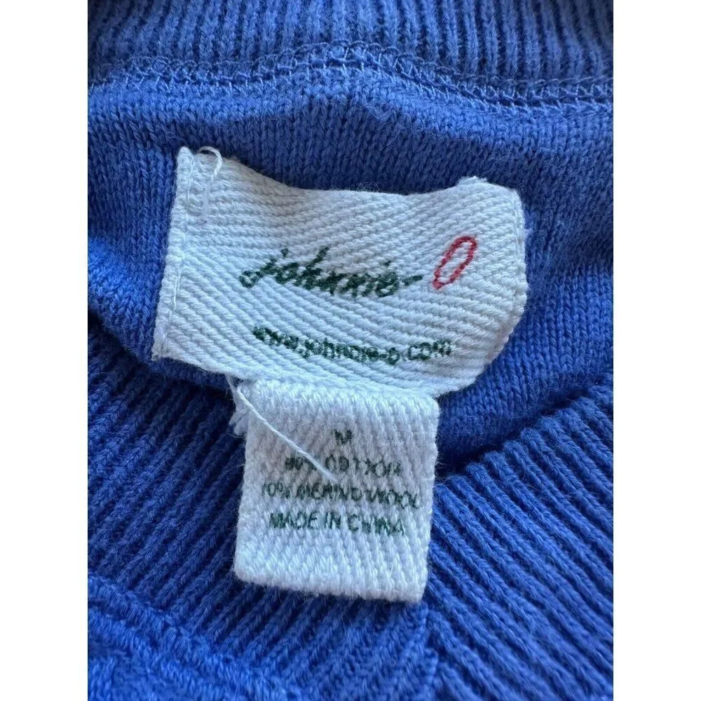 Johnnie-O Men's Cotton Wool Blue V-neck Sweater with Elbow Patch M Preppy